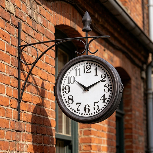 Double-Sided Wall Clock Silent Indoor Outdoor Hanging Clock, Black