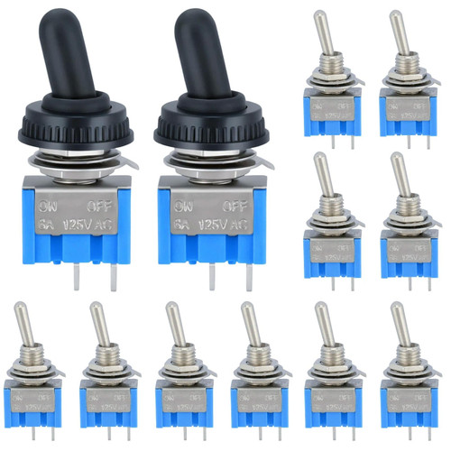 12 Pcs Mini Toggle Switch SPST with 2 Pcs Waterproof Caps MTS-101 ON/Off 2 Pin 2 Position 6 A 125 V Miniature Small MiniSwitches