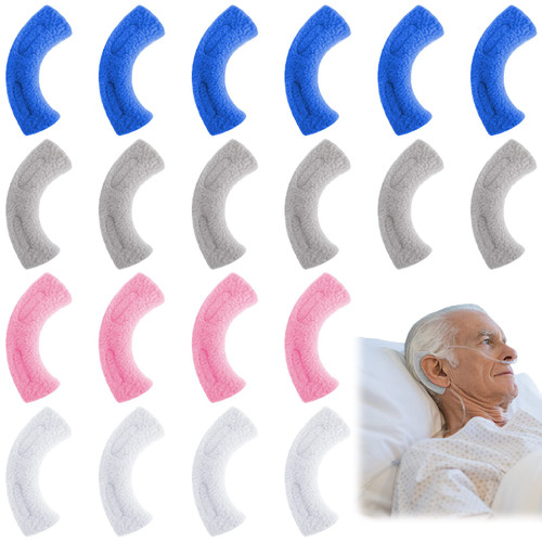 Boao 20 Pcs Nasal Cannula Ear Cushions Oxygen Pads, Soft Cover Oxygen Cannula Cushions, Tubing Protectors for Ear Pain, Prevent Cheek Indentation Discomfort(Gray, Dark Blue, Pink, White)