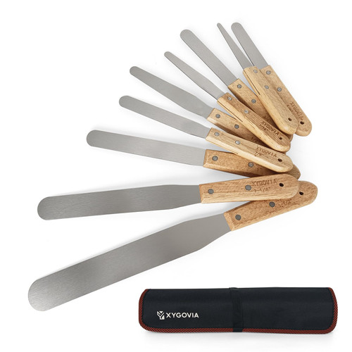 9-Piece Caulking Spatula with Wooden Handle, Professional Stainless Steel Caulk Tool Set Finishing Tools, Streamline Spatulas for Caulk Application