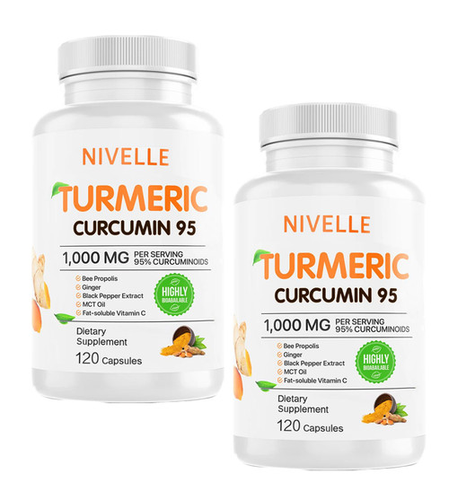 NIVELLE Turmeric Curcumin | Pure Turmeric Curcumin Supplement 1000mg | 95% Curcuminoids with Bee Propolis, Ginger, MCT Oil, Fat Soluble Vitamin C, & Black Pepper | 120 Capsules (2)