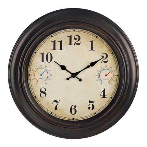 18 Inch Outdoor Clock Waterproof with Thermometer & Hygrometer Bronze