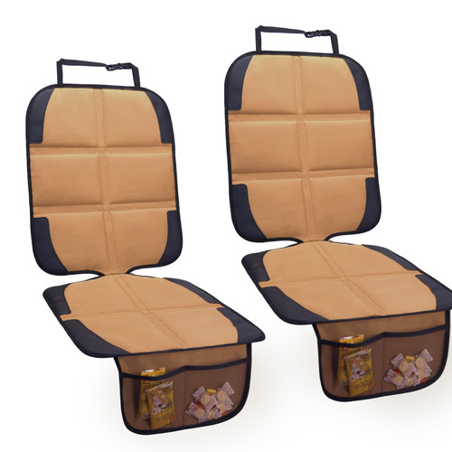 Car Seat Protector for Child Car Seat, 2 Pack Baby Car Seat Covers with Mesh Pockets & Non-Slip Backing 600D Durable Seat Protector (Brown, Standard)