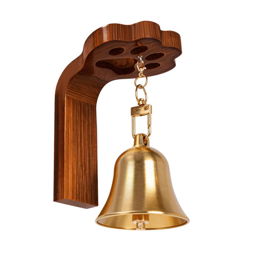 Bamboo Dog Doorbell for Potty Training, Puppy Go Outside Alert Bell, Brass Bell with Loud Clear Ring, Strong Self-Adhesive Mount for Any Location (Dark Brown)