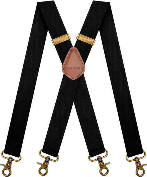Vintage Suspenders for Men Heavy Duty 4 Snap Hooks for Belt Loops Adjustable X Back