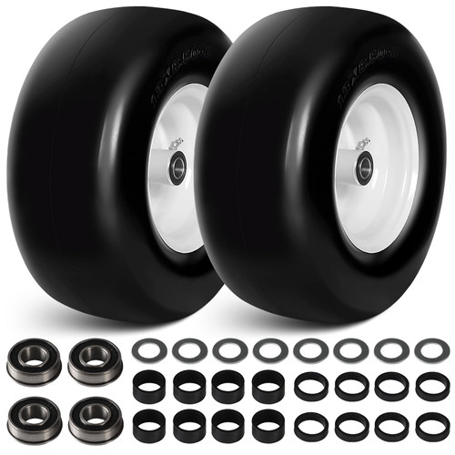 13x6.50-6 Flat Free Lawn Mower Tire Wheels; 2 Packs Smooth Tread Puncture-proof Tires, Replacement 3/4" & 4 Pcs 5/8" Bearing, 3”-7” Adjustable Centered Hub for Zero Turn Mowers 、Garden Tractors Carts