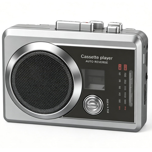 Portable Cassette Recorder Player & AM/FM Radio, Compact Cassette Tape Player with 3.5MM Headphone Jack, Built-in Speaker, Battery/USB Powered