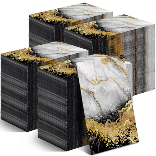 Geyoga 400 Pcs Marble Guest Napkins 2 Ply Disposable Guest Bathroom Paper Black Gold Decorative Napkins Marbleized Hand Towels for Home Bathroom Kitchen Party Table Decor