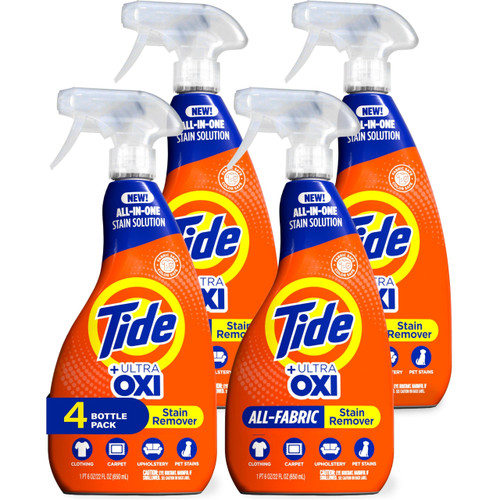 Tide Laundry Stain Remover Spray with Oxi | Stain Remover for Clothes, Carpet, Upholstery, Pet Bedding, & More | Stain Treater Spray for Tough Stains from Wine, Coffee, Grease | 22 Fl Oz (Pack of 4)