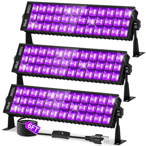 3Pack 100W Black Light Bar IP66 Light Up 1400 sq.ft for Halloween Classroom