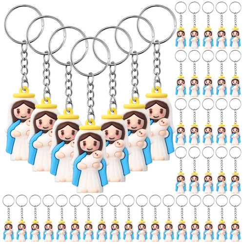 Amyhill 50 Pcs Mini Our Lady of Grace Figurines Keychain Miniature Holy Mother Statue Classic Catholic Religious Gifts for Sunday Easter Eggs Stuffers Baptism Gift