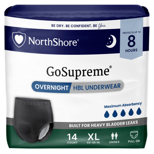 NorthShore GoSupreme 8-Hour Overnight Underwear, Black, X-Large, 14 Count