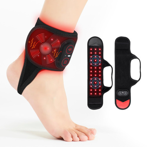 Cordless Red Light Therapy Ankle Wrap with Heat & Vibration, 660nm & 850nm