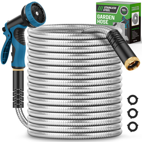 Advinski Garden Hose 100FT with 10-Function Nozzle, No-Kink Water Hose