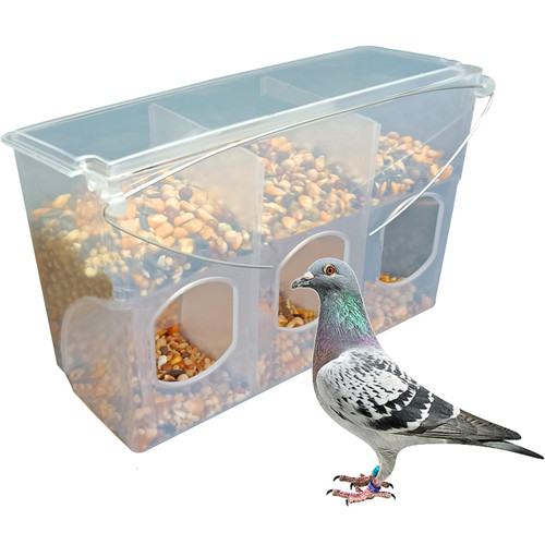 Automatic Pigeon Bird Feeder Water, Plastic Feeder Water Dispenser Drinkers for Cage, No Mess Hanging Parrot Food Feeding, Cage Accessories for Parakeet Quail Bird Chicken (3 Hole - Iron Wire)