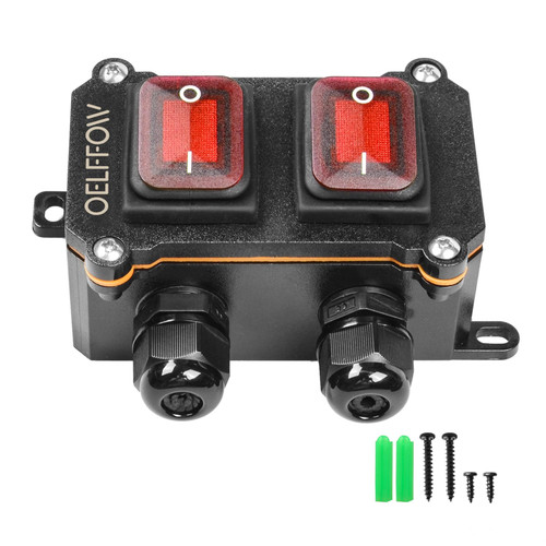OELFFOW Waterproof On Off Toggle Switch Double Switch/Outlet with Red Light Rocker Button Inline Cord Switch DPST AC/DC 20A-125V,16A-250V,30A-24V,35A-12V, IP66
