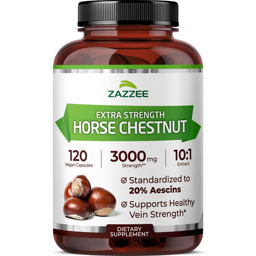 Zazzee Extra Strength Horse Chestnut 10:1 Extract, 20% Aescins, Vegan