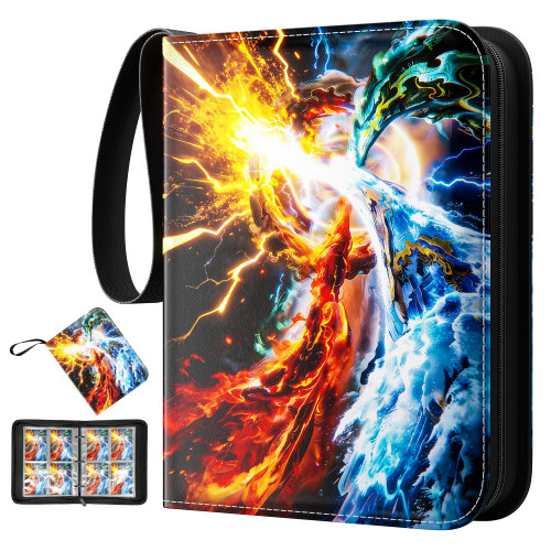 Trading Card Binder 4 Pocket, 400 Cards Album with 50 Removable Sleeves