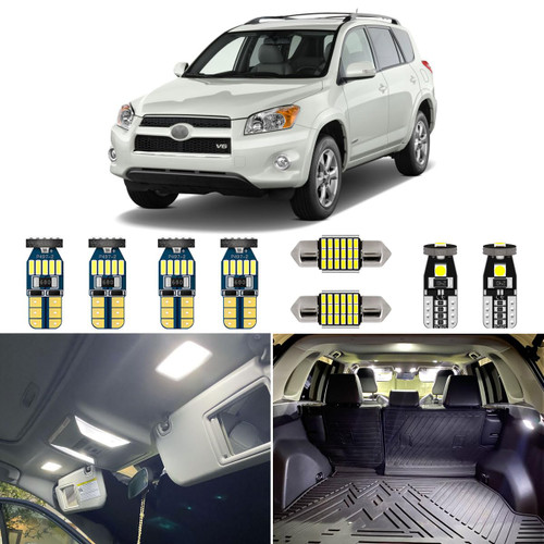 AUTOGINE 8 Piece White LED Interior Light Kit for Toyota RAV4 2006 2007 2008 2009 2010 2011 2012 Super Bright 6000K Interior LED Lights Bulb Package + Install Tool