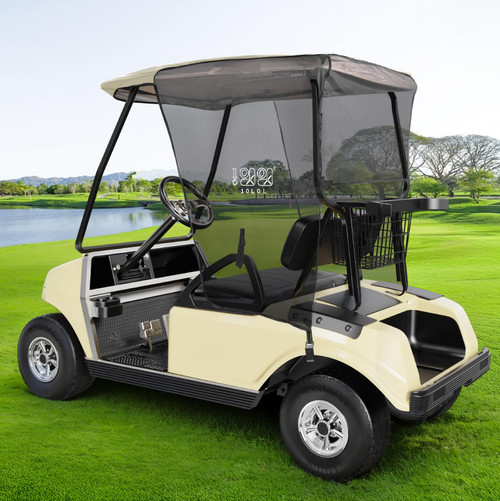 10L0L Golf Cart Sun Shade Cover for Club Car DS Precedent and EZGO TXT RXV, UV Heat Resistant Sunshade Curtain-Beige with Black