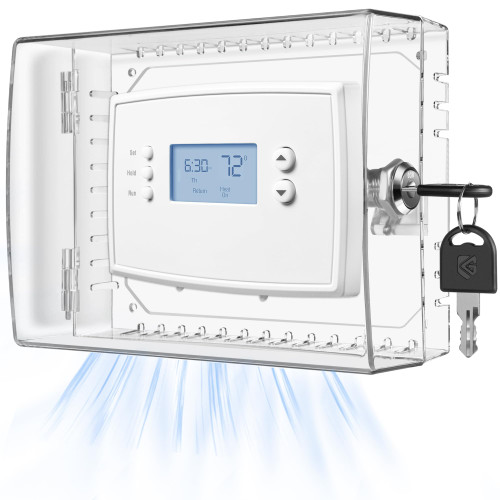 TRJ Thermostat Lock Box with Key, Large Thermostat Cover with Lock for Thermostat on Wall, AC Control Lock Box Cover with Key, Air Conditioner Lockbox Fits Thermostats 5" H x 6" W or Smaller