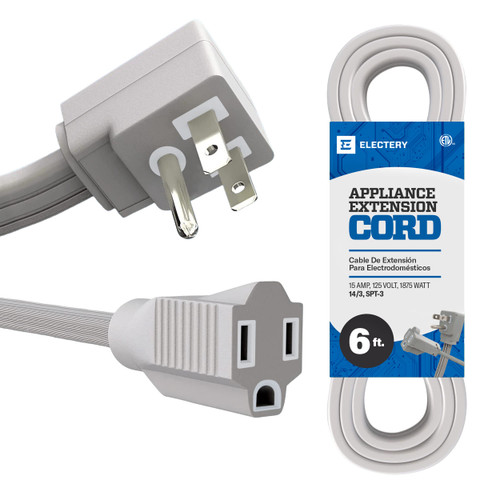 ELECTERY 6 Ft Extension Cord 14/3 Heavy Duty Indoor Power Cable, ETL Listed, 3-Prong Grounded Plug, Gray, 1875 Watts 125V 15 Amps, Durable Flexible Cord for Major Appliances, Home & Office