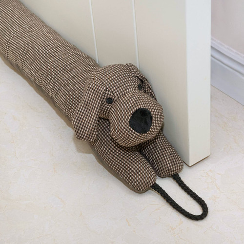 Marwood Under Door Draft Stopper Decorative Wind Stopper 42 inch for Door & Window, Weighted Animal Air Draft Stopper Snake Noise Blocker for Bottom of Door with Hanging Loops - Brown Dog