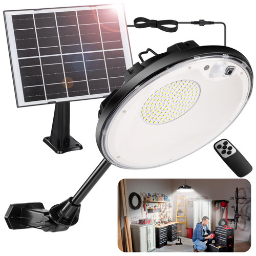 Ropelux Solar Lights Outdoor Indoor, 3500LM 4 Modes (1 All Day Mode) Motion Sensor Solar Security Shed Light with Remote, Waterproof Dusk to Dawn Solar Barn Light for Gazebo Yard Garage Patio