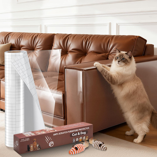 JKLMN Cat Scratch Protector for Leather Couches - Clear Vinyl Couch Protector from Cat Claws, Scratch Deterrent Tape for Sofa Corners, Single-Sided Sticky Couch Protector for Cats (200x11.8)