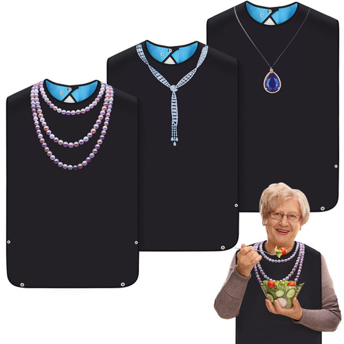 WenYa 3 Pack Adult Bibs for Eating, Waterproof and Reusable Adult Bib with Crumb Catcher, Clothing Protectors for Adult, Elderly and Disabled