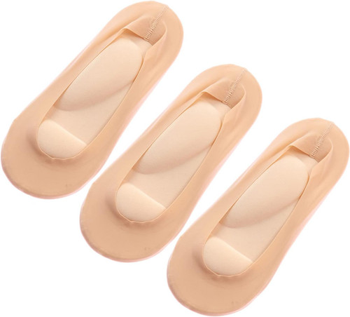 LegendTech 3D Foot Massage Padded Lady Invisible Socks, No-Show Arch Support, Sponge Cushion Non Slip Massage Socks For Plantar Fasciitis & Heel Pain (3 Pairs Beige, One Size)