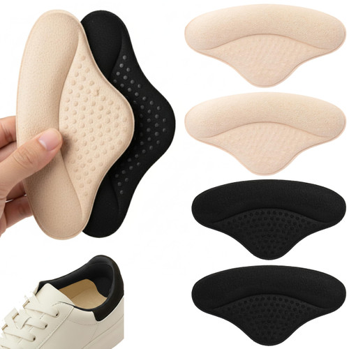 DANNEN Heel Grips 4 Pcs, Heel Cushion Pads for Loose Shoes-Anti-Slip Heel Protectors, Soft Heel Pads & Shoe Inserts for Shoes – Prevent Rubbing, Blisters & Heel Slipping (Black & Skin)
