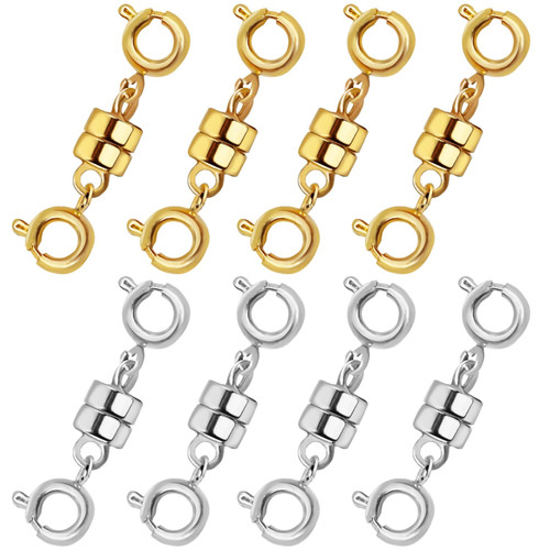 8 Pack Magnetic Necklace Clasps and Closures, Extender Magnet Clasp, Gold & Sliver Jewelry Clasps Converters for Bracelet Necklaces Chain, Locking Magnetic Connectors for Jewelry Crafting