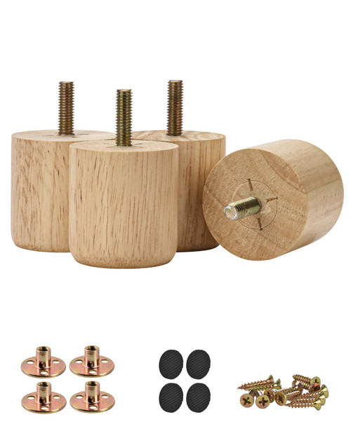 Btowin 2 inch Solid Wood Bun Furniture Legs, 4Pcs Mid-Century Varnish