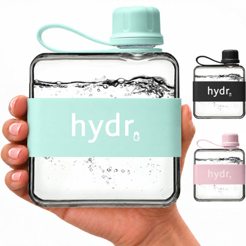 hydr™ v2 Flat Water Bottle For Handbag & Flexible Cleaning Brush | 320ml Tritan BPA Free Slim Travel Water Bottle, small water bottle for handbag