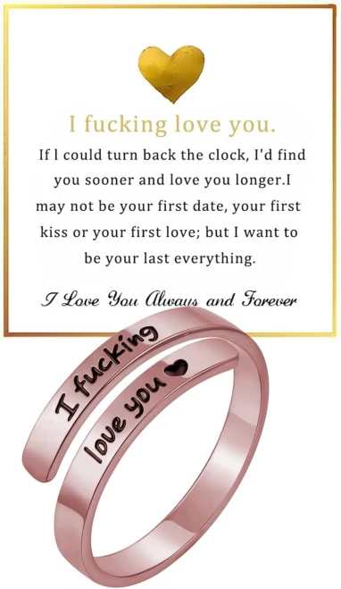 I F♡Cking Love You Ring for Women, Adjustable Stainless Steel Rose
