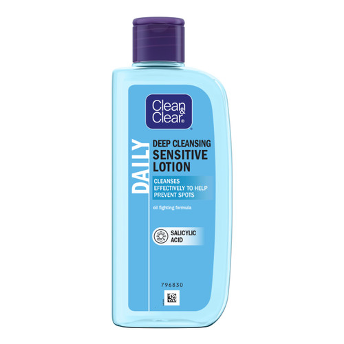 Clean & Clear Deep Cleansing Lotion for Sensitive Skin (1x 200ml), Clean and Clear Facial Cleanser with Salicylic Acid to Deeply Clean, Remove Dirt and Oil, Help Prevent Spots