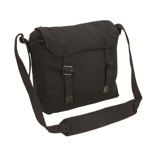 Outdoor World Canvas Haversack Bag – Vintage Military-Style Cotton Canvas Satchel – Compact Work, School, Student, Lunch & Outdoor Shoulder Messenger Crossbody Bag with Adjustable Strap (Black)