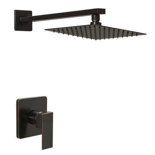 Heable Oil Rubbed Bronze Shower Faucet Set, Single Function Shower Trim Kit with Rough-in Valve, Square Rain Shower Head System Included Extra Long Shower Arm for Bathroom