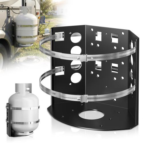 HEIWUKONG 20LB Propane Tank Mounting Bracket Heavy Duty, Propane Tank Holder with Dual Stainless Steel Straps & Rubber Inserts, for RV Trailer Truck Camper Boat Overland
