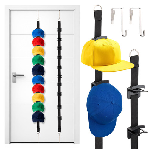 Hat Rack for Door,Two-Way Hanging Caps with 20 Display Hooks and Hanger, Hat Organizer for Baseball Caps, Over the Door Hat Storage Organizer for Bedroom, Closet,Entrance or Garage Doors,(Black)