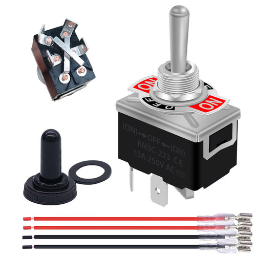weideer Momentary Reverse Polarity Switch 12V 30A Motor Control RV Jack Switch DPDT 4 Pin (ON)-Off-(ON) Toggle Switch with Waterproof Cap Wires