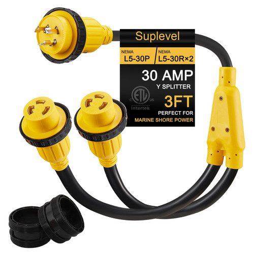 Suplevel 30 Amp Marine Shore Power Adapter, L5-30P Y Splitter to (2) L5-30R