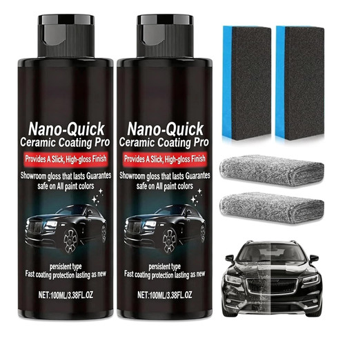 2PCS Nano-Quick Ceramic Coating Pro, Revolutionary Nano Spray for Car Detailing, Car Nano Quick Coat Restoring, for Dust-Proof Glass Effect and Lasting Luster, 3.38fl.oz