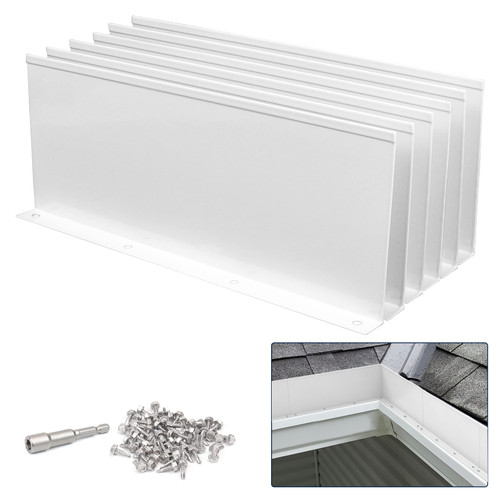 Pearwow Gutter Valley Splash Guard,Aluminum Rain Diverter Roofing Gutter Splash Guards for Valley,Corner or Straight,10 Inch Each (6 Pcs White)