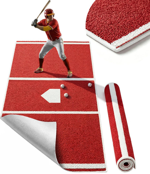 Cyduan 10x5 ft Baseball Batting Mat with Non-Slip Rubber Backing, Red
