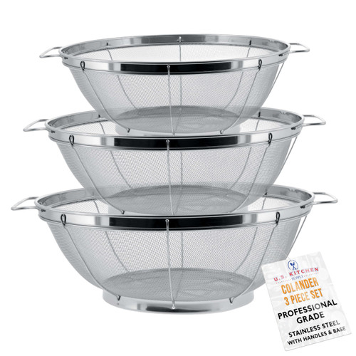 U.S. Kitchen Supply Set of 3 Stainless Steel Colander Strainers Net Baskets