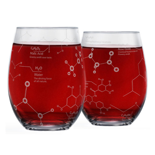 Greenline Goods Stemless Wine Glasses - 15 oz Set – Science of Wine Tumblers (Set of 2) Etched with Wine Chemistry Molecules