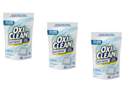 OxiClean White Revive Laundry Whitener & Stain Remover, Safe on Colors, Power Pack, Use with Detergent, Chlorine Free, 24 Pods (Pack of 3)