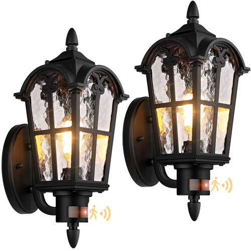BesLowe 2-Pack 16” Large Motion Sensor Outdoor Wall Lights, Black